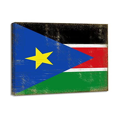 Peinture sur toile drapeau du Soudan du Sud encadrée pour salon