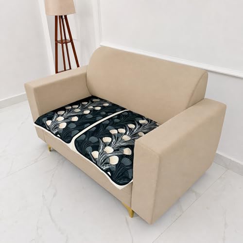 Image of Homerz Premium 'Luxe Series' Sofa Cover | Holland Velvet Fabric | Smooth Finish | Anti-Slip Fleece Backing Couch Protector (Terrace Vein, 2 Seater, Only Seat Cover)