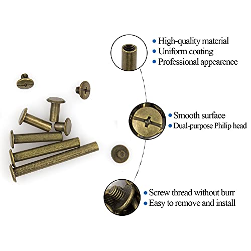 Alloypro 120 Pcs (60 Pair) M5 x 6/10/15/25/35/45 Bronze Phillips Chicago Screws Binding Screw Posts,Scrapbook Photo Albums Binding Screws Assorted Kit 6 Sizes for Leather Saddles Purses Belt Repair