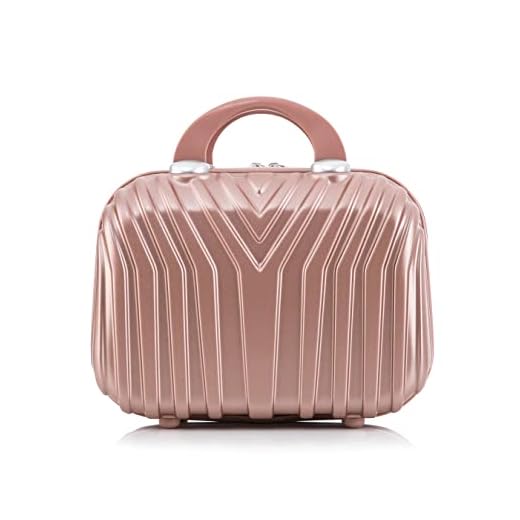 OM HOME Neceser Rígido Mujer Viaje Estuche de Documentos, Cintas Elásticas de Sujeción Ajustables y Compartimento Separador con Cremallera, Impermeable y Antideslizante (Oro Rosa, 31*31*16cm)