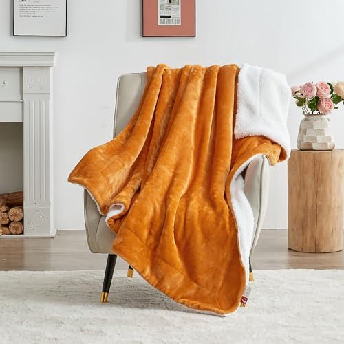 SOCHOW Wohndecke Kuscheldecke aus Sherpa Fleece Orange, 220 x 240 cm – Ansicht 3