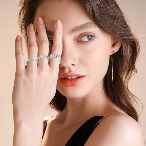 Kucheed 3PCS Rhinestone Stretch Ring, Fashion Crystal Stackable Finger Rings Set, Cute Toe Ring Body Jewelry, Silver Diamond Elastic Band Ring Accessories, Sparkly Thumb Pinky Ring for Women2