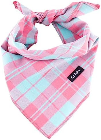 Gofshy Spring Dog Bandana XLarge Cotton, Orange Black Plaid Scarf for Girl
