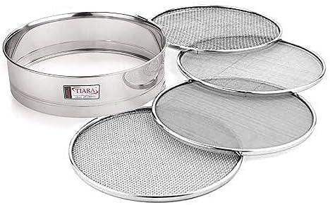 TIARA - Krishna 4 in 1 Stainless Steel Interchangeable Sieve Set of 5, Flour Chalni, Spices, Food Strainers, Atta Chalni, Jaali Channi Atta Maida Strainer, 22L x 22W x 6H centimeters, Silver