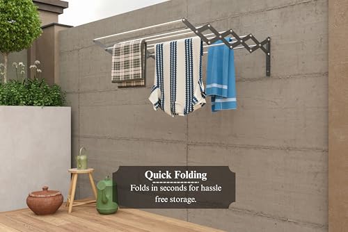 Image of UNOBRIGHT Foldable Wall Mounted Clothes Drying Stand | Heavy Duty Rust Free Stainless Steel Multi Rod Laundry Rack | 3 Feet, 8 Rods | Space Saving for Balcony, Bathroom & Laundry Room