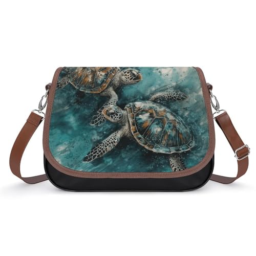 Sac à bandoulière pour le travail et le shopping motif tortue de mer cyan
