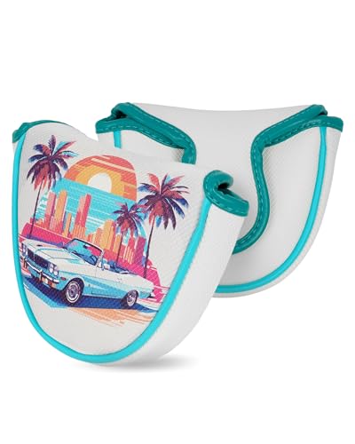 Big Teeth Golf Putter Cover, Miami Vice Vibes Mallet Putter Cover, Heel Shafted Mallet Putter Headcover Tropical Magnetic Compatible with Odyssey 2Ball Taylormade