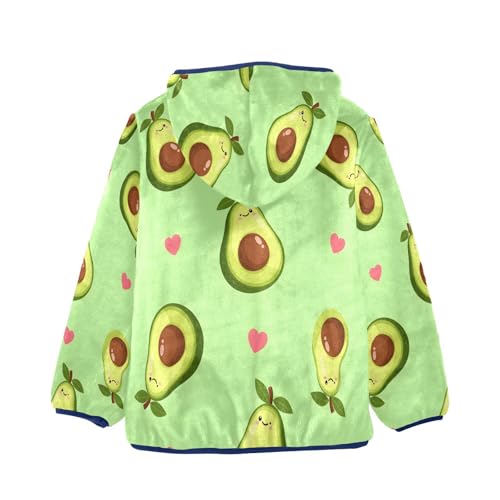 Avocado Pattern with Pink Hearts Toddler Fleece Jacket Girl Boys Hooded Fleece Jacket Coat Warm Outwear Zip-up 3-10T2