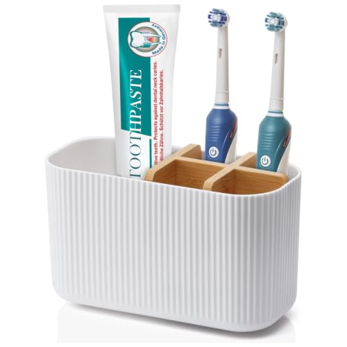 Image of GFWARE White Toothbrush Holder - Bamboo Toothbrush Holders for Bathrooms Electric Toothbrush Holder Organizer Kids Toothbrush Holders for Bathrooms Countertop (White)