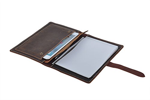 Ipad Mini 4 Leather Portfolio, Retro Rustic Leather Portfolio With Ipad Mini Pocket And A5 Pad Holder, Brown #TOP1