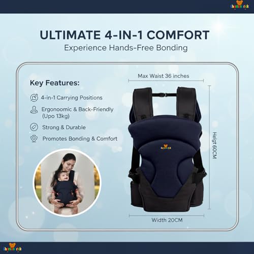 Image of Baby Carrier Bag, Infant Holder for New Born, Baby Carrier Bag for 0 to 3 Year Baby - 4 in 1 Comfortable and Adjustable Bag with an Ergonomic Solution for Baby Up to 3 Years (Navy Blue)