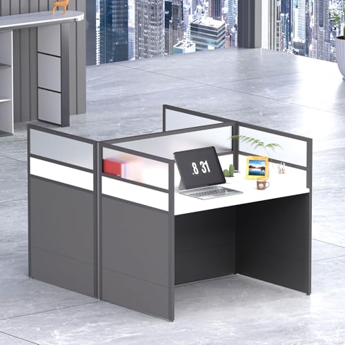Office Cubicle Desk, Office Cubicle Workstation, Cubicles Desk With Mute Privacy Panels, Offices Cubicles Workstation Computer Table With Cable, For Home/Offices Commercial Workspace, Black 2-Person-F