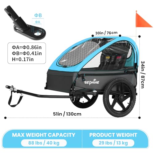 image for Sepnine Kids Bike Trailer, Suitable for 1 to 2 Kids, 12+ Months, Quick