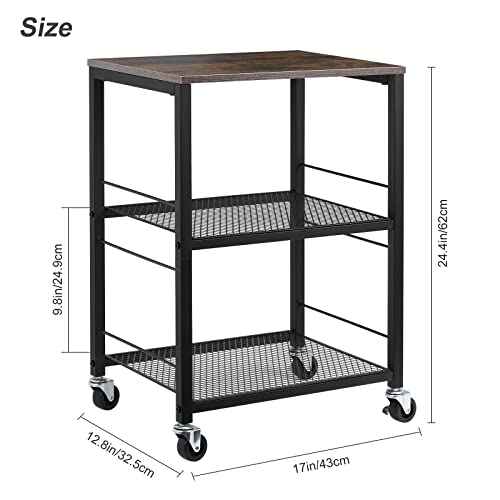 Mooace Rustic 3 Tier End Table With Wheel,Side Table Nightstand Storage Shelf For Bedroom,Kitchen,Living Room And Office, Stable Metal Frame,Wood Top, Easy Assembly - Brown&Black #TOP2