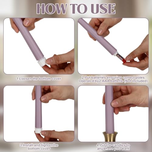 Image of Rossesay 24 Pcs Flameless LED Taper Candles Battery Operated Candles 8.5 inch, 9.65 inch, 10.8 inch, 12.8 inch Flameless Candlesticks Flickering for Christmas Church Wedding(Classic, Purple-B)