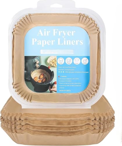 DOSTDR - 100 PCs Disposable Air Fryer Parchment Paper Liners, Disposable, Non-Stick, Oil-Proof, Water-Proof, Unbleached Baking Paper, Food Grade, Easy cleanup, Mess-Free, for All Roasting Baking