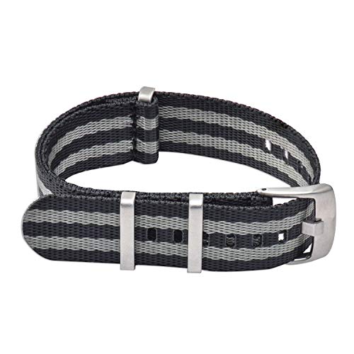 VINBAND NBAND Unisex Zulu Nylon Uhrenarmband mit Edelstahl Silberne Schnalle 20mm Schwarz Grau 02 Cover