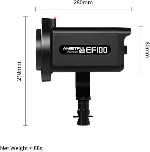 Miniatura 2 de AMBITFUL EF100 Luz de video LED, luz LED de 100 W, 5600 K, CRI 95+, 35500 Lux@3.3 ft, APP Cotrol, montaje Bowens con reflector estándar para YouTube