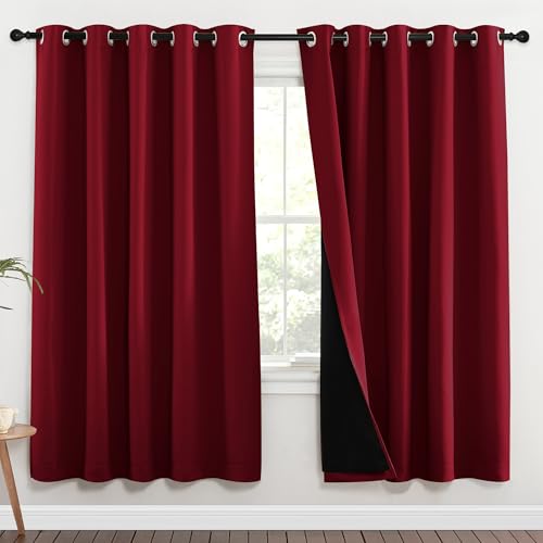 Image of NICETOWN Full Shade Curtain Panels, 70 x 72 inch, Burgundy Red, Pair of Energy Smart & Noise Blocking Out Blackout Drapes for Dining Room Window, Thermal Insulated Guest Room Lined Window Dressing