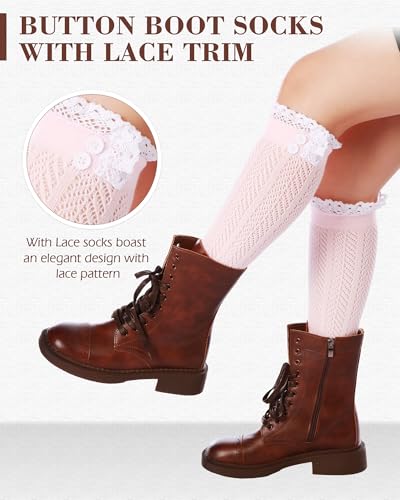 Image of Syhood Long Button Boot Socks with Lace