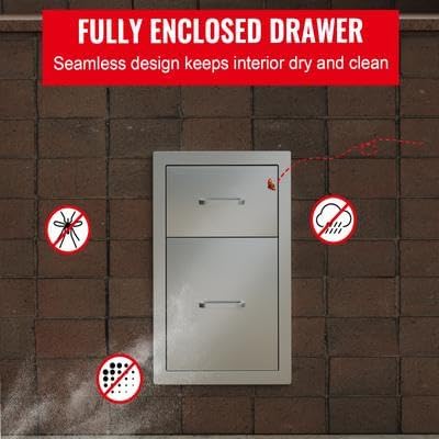 Happybuy Outdoor Kitchen Drawers 13" W x 20.4" H x 20.8" D, Flush Mount Double BBQ Access Drawers with Stainless Steel Handle, Perfect for BBQ Islands and Patio Grill Stations