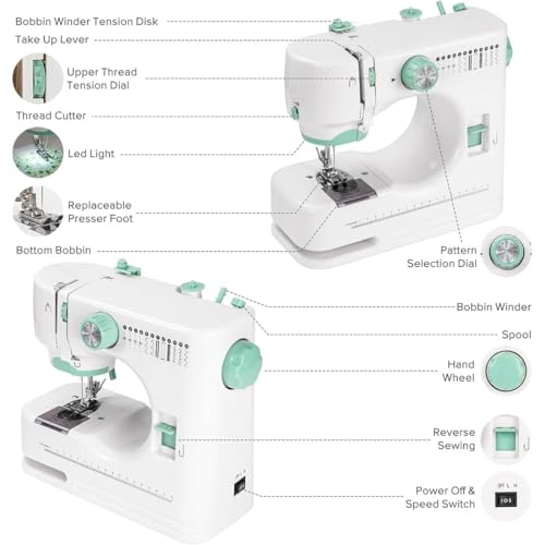 Machine À Coudre Électrique Compacte Pour La Maison, Idéale Pour Les Débutants. Elle Est Dotée Dune Pédale Intégrée, De 12 Points De Couture, Dune Lampe Torche, Dun Tiroir De Rangement Et Dun Kit