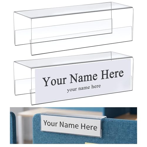 Fumete 10 Pack Double Sided Cubicle Acrylic Name Plate, 8.5" x 2.5" Ultra High Definition Acrylic with Thick Desk Name Sign Holders for Office Meeting Business fit 3 Inch Cubicle Wall Display by Fumete - Used condition - US$39.89