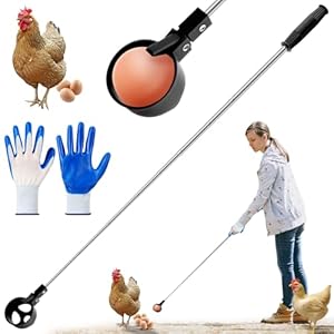 Lounsweer Egg Grabber for Chicken Eggs,15.7-76inch Extendable Stainless Steel Egg Picker Tool with (1pcs Extended Handle&1pair Non-Slip Gloves) for Picking from Coop Poultry Nest Farm Use (Blue)