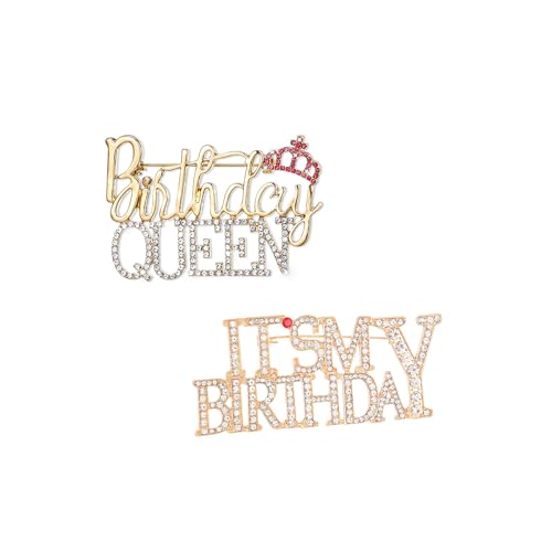 2PCS Birthday Brooch Pins for Women It's My Birthday Pins Rhinestones Happy Birthdays Brooch Crown Lapel Pin for Birthdays Party (Set) by Lyfange - Used condition - US$6.74