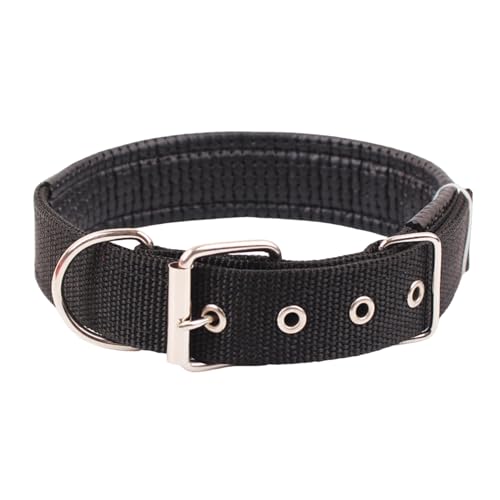 kiskick Accesorio de larga duración para mascotas, cómodo collar de perro ajustable de nailon con correa de anillo de tracción, color negro, talla M
