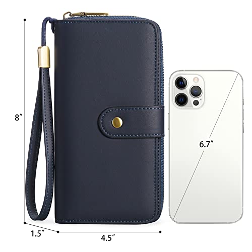 Image of GAEKEAO Wallet for Women Clutch RFID Blocking Leather Wristlet Purse Large Capacity Card Holder with Zipper Pocket