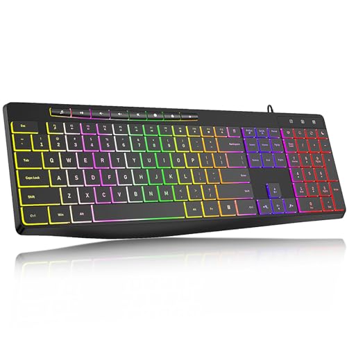Wired Rainbow LED Gaming Keyboard, 104 Keys Light Up Mechanical