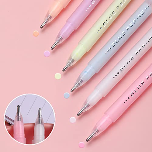 6PCS Schnell trocknender Klebestift, Schnelltrocknender Klebestifte für Sammelalbum,Feiner Flüssiger,Scrapbook Dry Glue Pen Selbstklebende Klebestifte für Sammelalbum