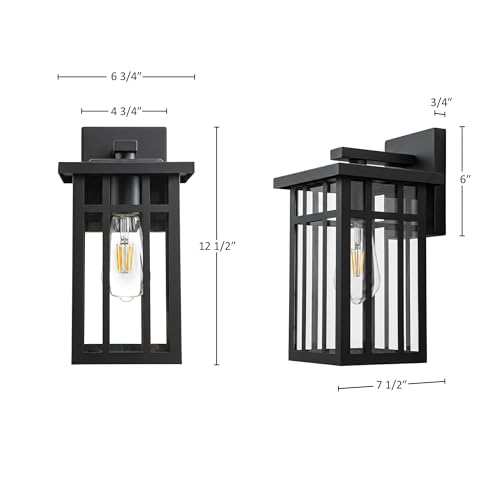 c cattleya Modern Outdoor Wall Lantern 2-Pack, 12.5 in. Matte Black Exterior Wall Light Fixtures with Clear Tempered Glass, E26 Base Porch Sconce for Garage Patio Entryway House by c cattleya - Image 5
