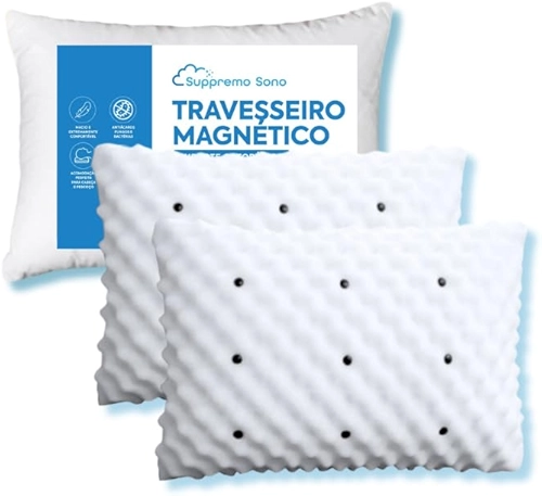 Kit 2 Travesseiro Ortopédico Magnético Perfil Alto com Infravermleho Longo, Macio Gorduchinho,Suppremo Sono
