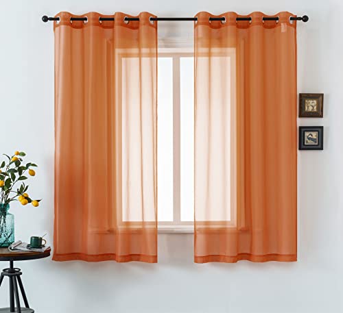 DUALIFE Burnt Orange Sheer Curtains 63 Inch Length for Bedroom
