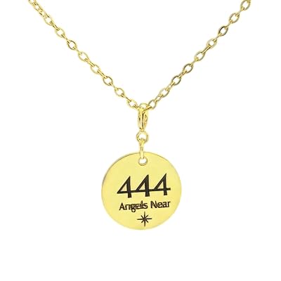 UMBRELLALABORATORY 444 Angel Number Necklace for Women, 18K Gold Plated Necklace, Interchangeable Pendant Charm, Spiritual Jewelry Gift, Angels Near engraving