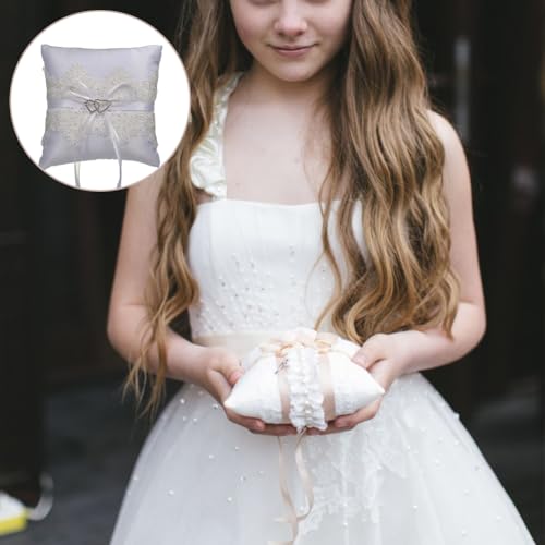 Joyzan Wedding Ring Pillow, Lace Pearl Ivory Bearer Cushion Holder Embroider Flower Decor Bridegroom Ring Display Lovely Party Beach Proposal Engagement Ceremony Floral Heart Romantic Decorative - Thumbnail 2