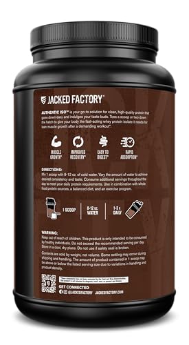 Image of Jacked Factory Authentic ISO Whey Protein Isolate Powder - Low Carb, Non-GMO Muscle Building Protein w /No Fillers, Post Workout Recovery, Dark Chocolate - 25 Servings
