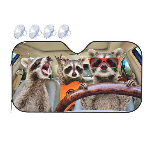 Begarm Three Funny Raccoons Animals Windshield Sun Shade for Car SUV Truck (51 X 27.5) Front Window Sun Shade Visor Shield Cover (Upgrade Hardened)