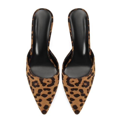 Image of ZJGZF Mesh Kitten Heels Mules for Women Closed Pointed Toe Slip on Backless Stiletto Slingback Low Heels Comfort Pumps Shoes