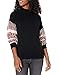 Cable Stitch Women's Dropped Shoulder Contrast Sleeve Sweater - Mock Neck Long Sleeve Loose Fit Pullover Top (Small, Black)