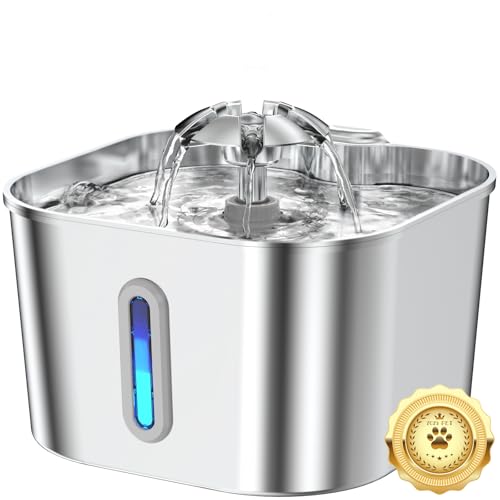 Cat Water Fountain Stainless Steel, 2.2L/74oz Cat Fountain with Quiet Pump, Automatic Pet Water Dispenser, Ideal for Multi-pet Homes, Fresh & Clean Water for Cats and Dogs