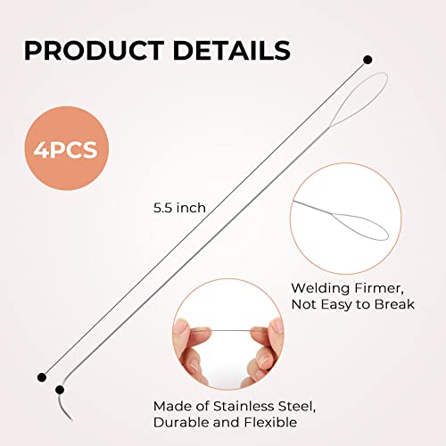 Tilhumt 4 Pieces Big Eye Curved Beading Needles For Jewelry Making 5.5 Inch Bead Spinner Needles Silver Stainless Steel Collapsible Eye Beading Needles For Spin And String Bead #TOP4