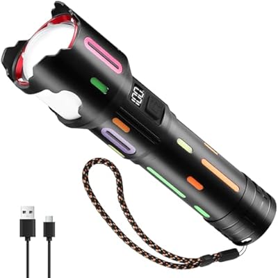 jiaao Rechargeable LED Flashlight 1000LM high Lumen, IPX4 Waterproof Suitable for Camping, Outdoor Lighting, Hiking SOS、 Or as a Gift, There are 5 Lighting Modes with Adjustable F…