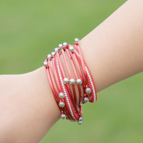 FANCY SHINY Leather Beaded Bracelet Boho Wrap Bracelets Gothic Jewelry Stackable Goth Bracelets with Magnetic Clasp4