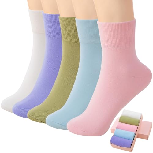 Image of HUGSWEET Thin Soft Cotton Crew Socks for Women Ankle above Bootie Socks Gifts for Women 5-10 Pairs