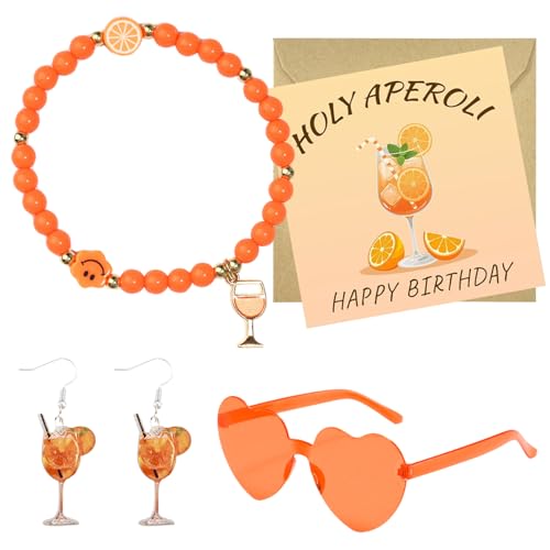Aperol Gifts Set for Women 1 x Orange Spritz Drink Bracelet 1 x Glasses and 1 x Greeting Card & Envelope Party Costume Accessory