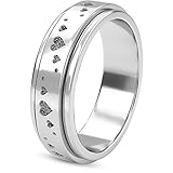 Fidget Ring - 925 Sterling Silver Anxiety Rings - Spinner Rings for Women & Men - 360° Spinning Rotatable Ring to Relieve Stress & Worry - Heart Design - Platinum Plated - Size S