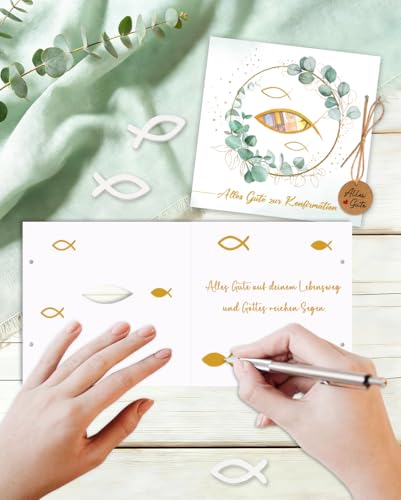 Konfirmation Geschenk Mädchen Junge,Geldgeschenke Verpackung Konfirmation Geschenkbox mit Konfirmationskarten und Holzfisch,Konfirmationsgeschenke für Jungs